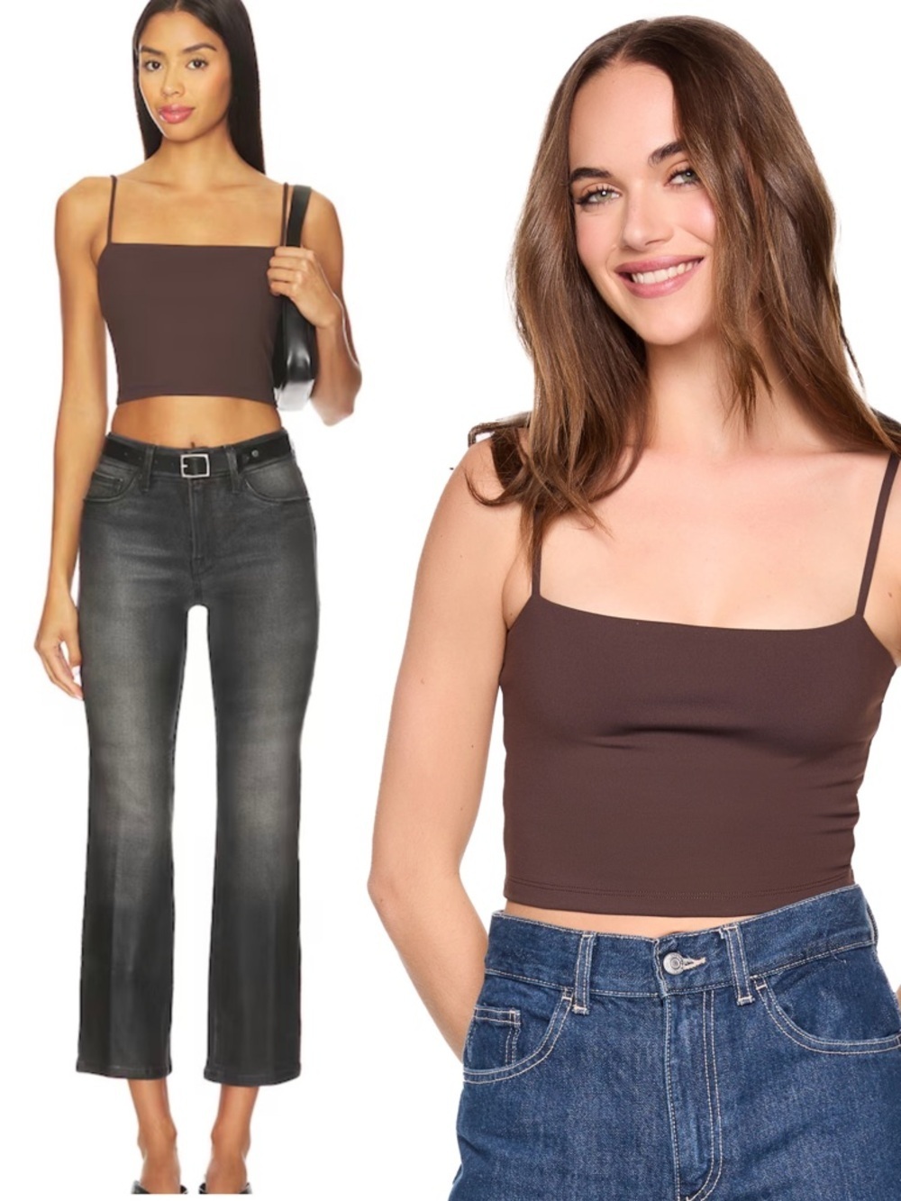 Susana Monaco Essential String Crop Top in Brown Spaghetti Strap